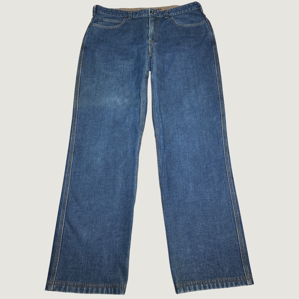 Duluth Trading Flex Ballroom Jeans Mens 36x34 Fleece Lined Straight Leg Blue